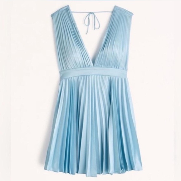 ABERCROMBIE AND FITCH Plunge Pleated Mini Dress NWT in Aqua Blue Sz. Medium Tall - Picture 15 of 16